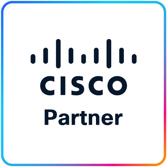 Cisco partner logo square rainbow border black text